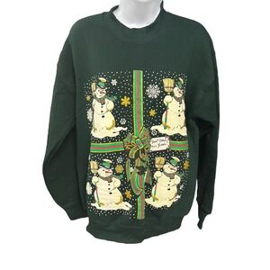 Vintage Fruit of the Loom Christmas Snowman Sweatshirt Crewneck Medium‎